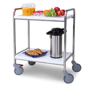 Service trolleys with wooden tiers